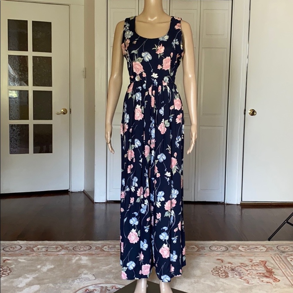 Vintage Jeffrey & Dara Wide Leg navy blue floral jumpsuit size 10 - Picture 6 of 16